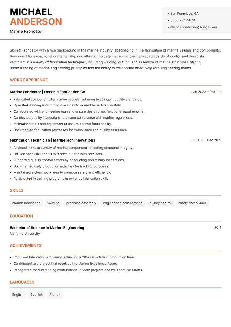 Fabricator resume template — Modern Professional