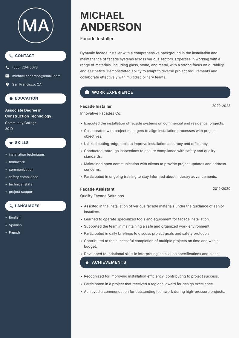 Facade Installer resume template — Compact