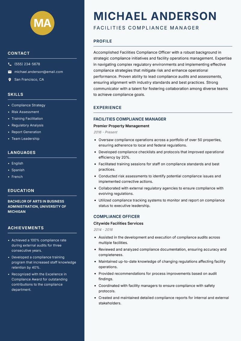 Facilities Compliance Officer resume template — Classic Clean