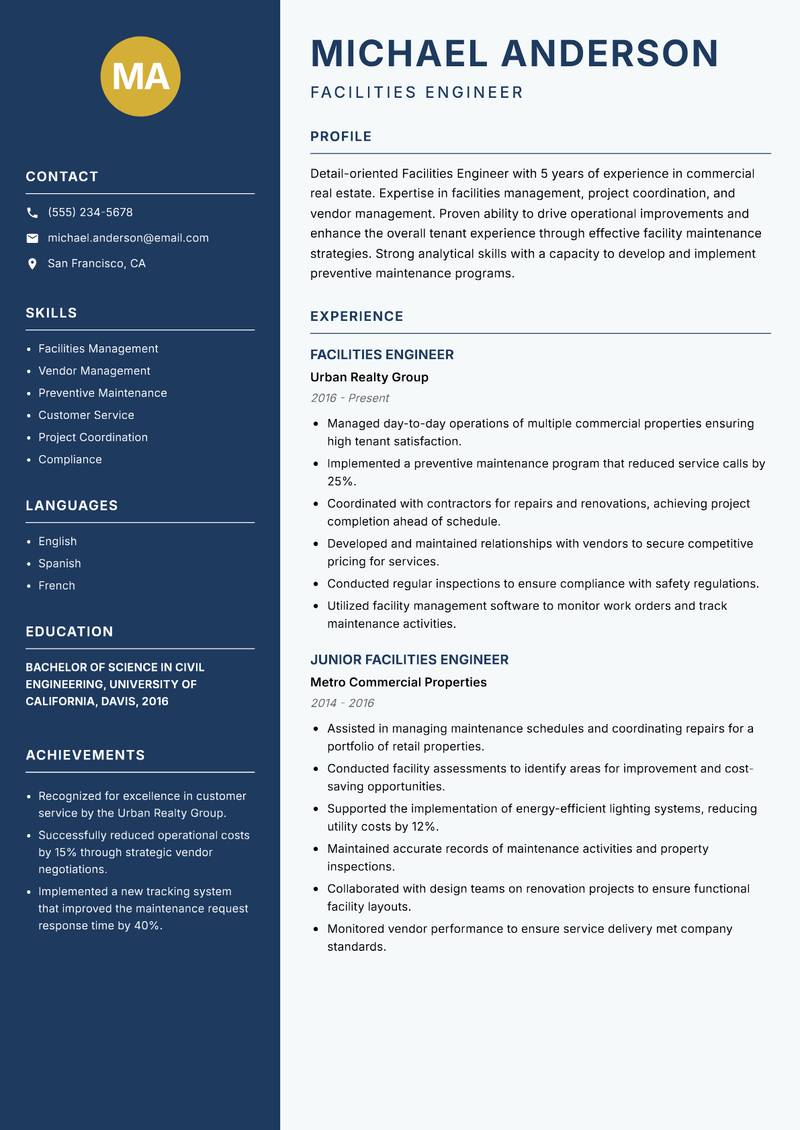 Facilities Engineer resume template — Classic Clean