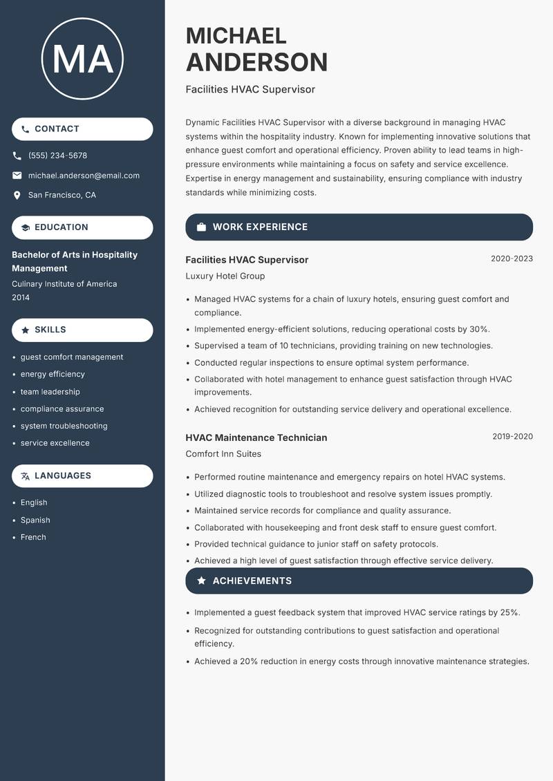 Facilities HVAC Supervisor resume template — Compact