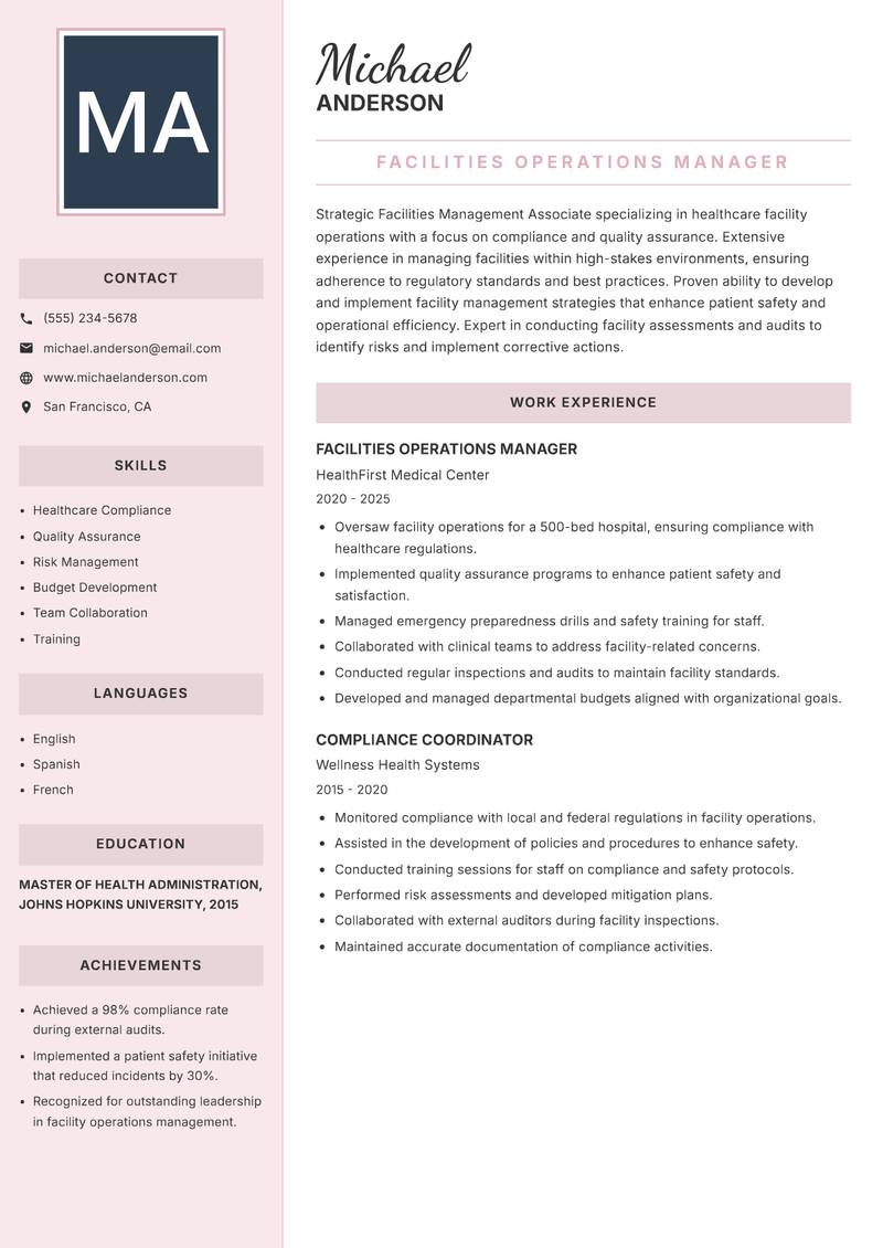 Facilities Management Associate resume template — Executive