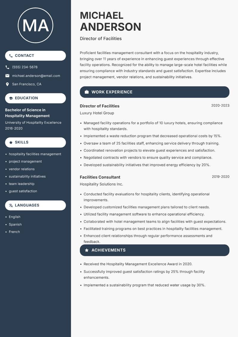 Facilities Management Consultant resume template — Compact