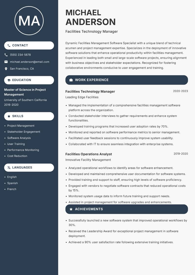 Facilities Management Software Specialist resume template — Compact