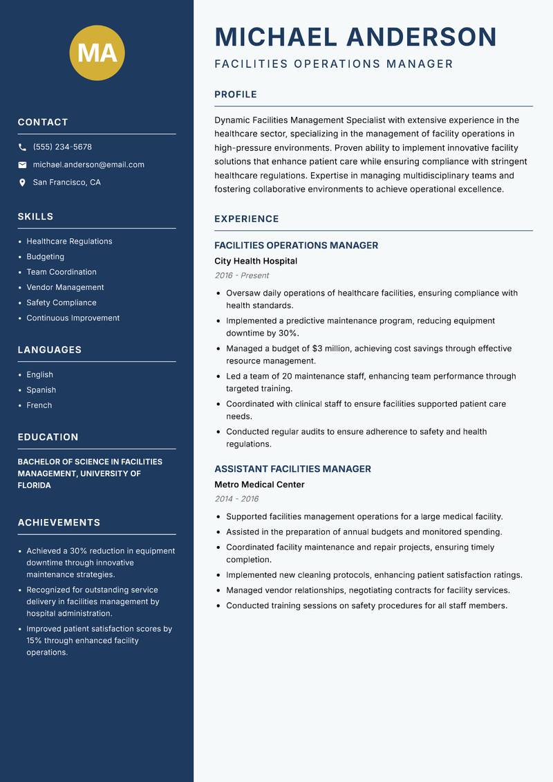 Facilities Management Specialist resume template — Classic Clean