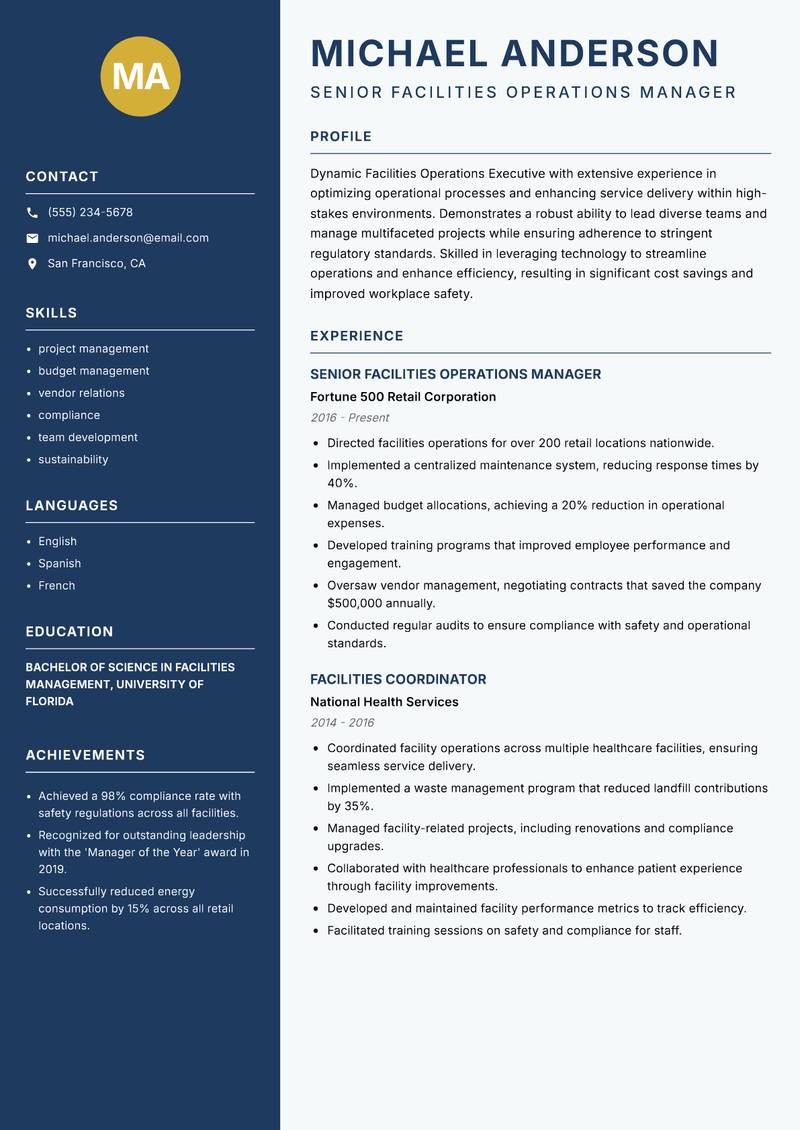 Facilities Operations Executive resume template — Classic Clean