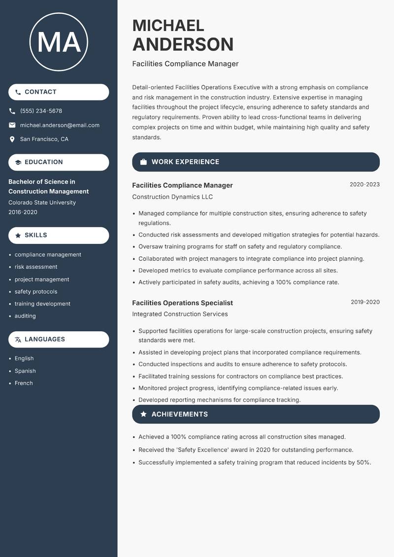 Facilities Operations Executive resume template — Compact