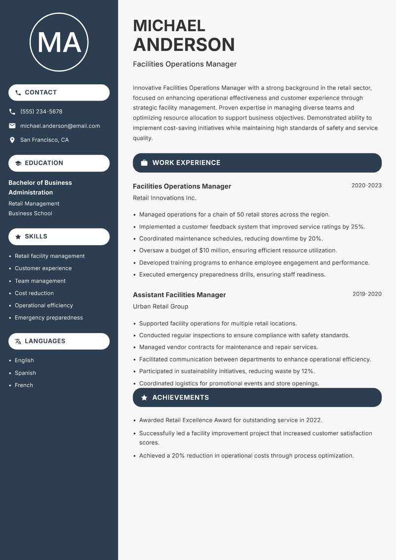Facilities Operations Manager resume template — Compact