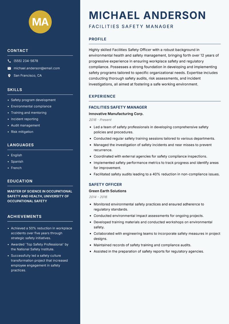 Facilities Safety Officer resume template — Classic Clean