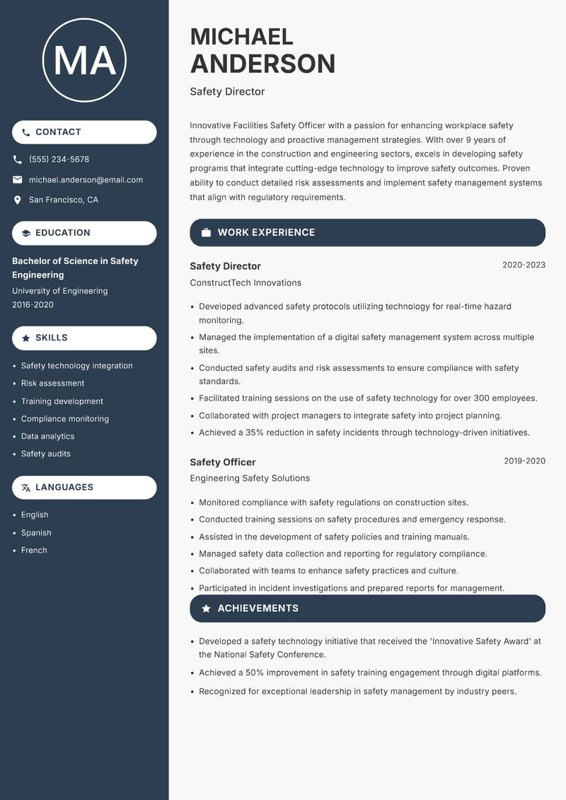 Facilities Safety Officer resume template — Compact