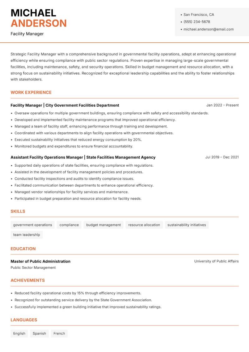 Facility Manager resume template — Modern Professional