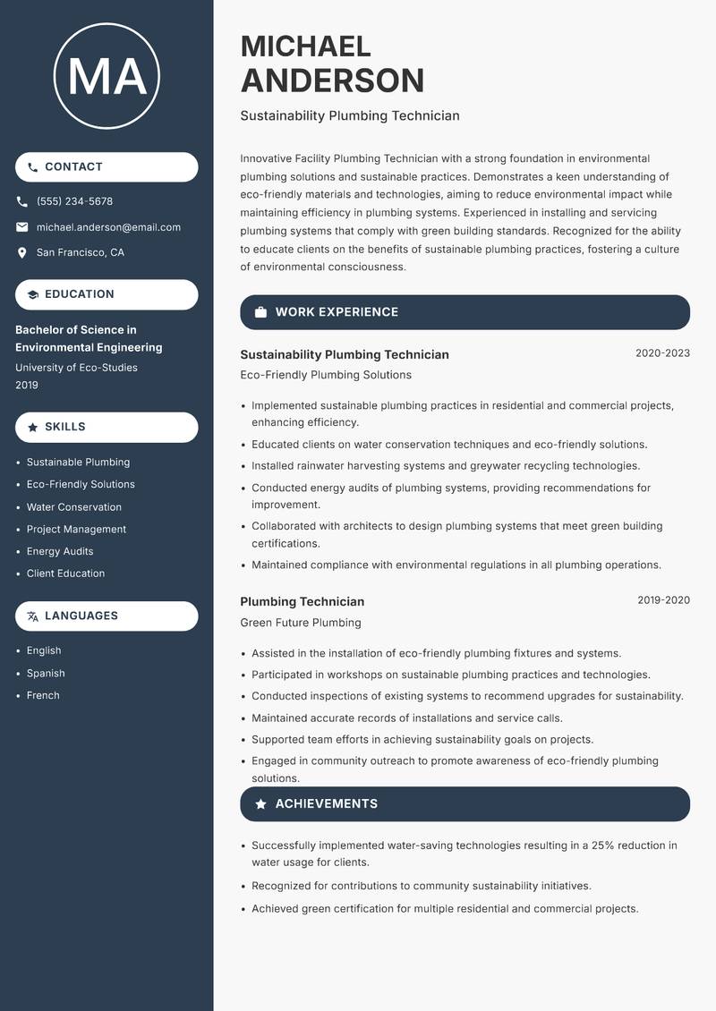 Facility Plumbing Technician resume template — Compact