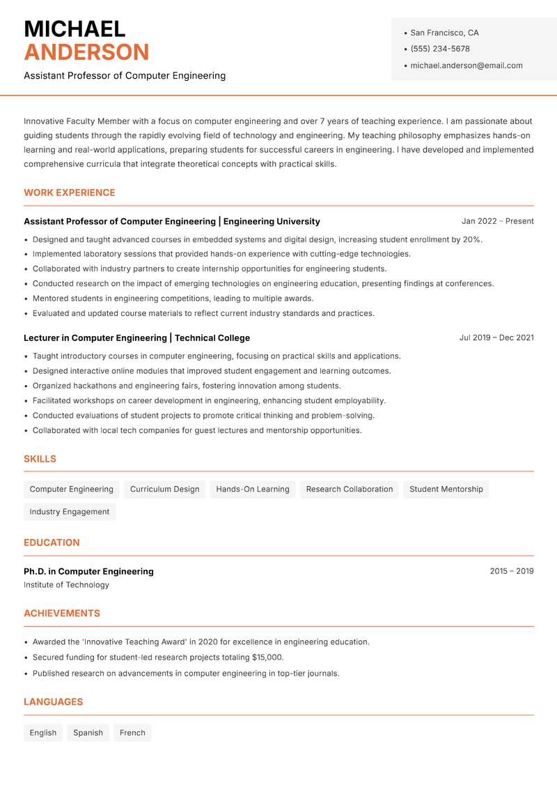 Faculty Member resume template — Modern Professional