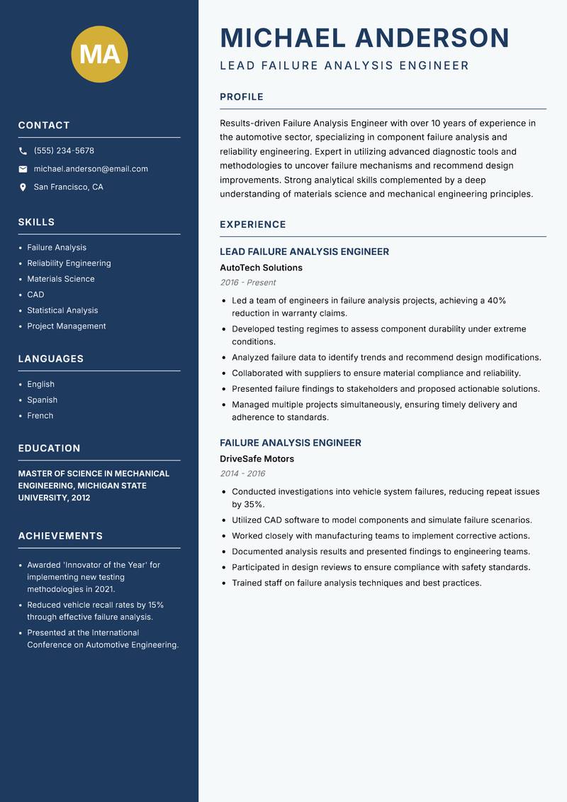 Failure Analysis Engineer resume template — Classic Clean