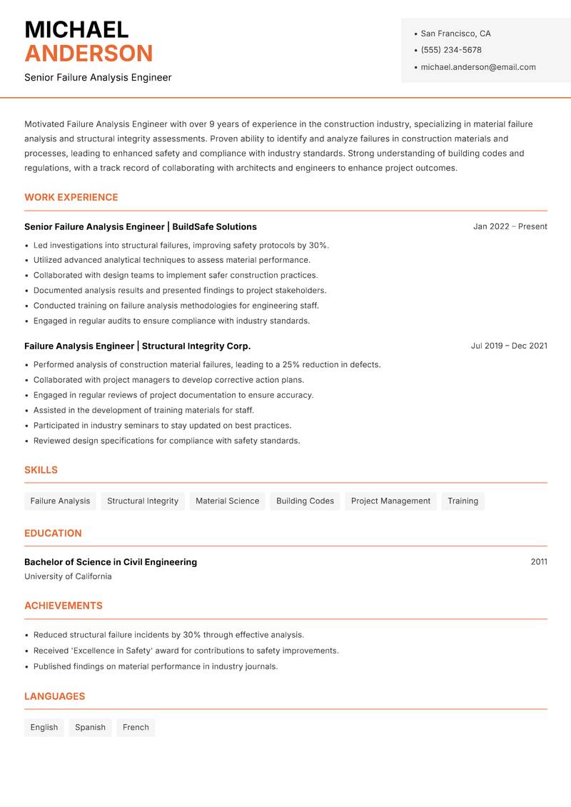 Failure Analysis Engineer resume template — Modern Professional