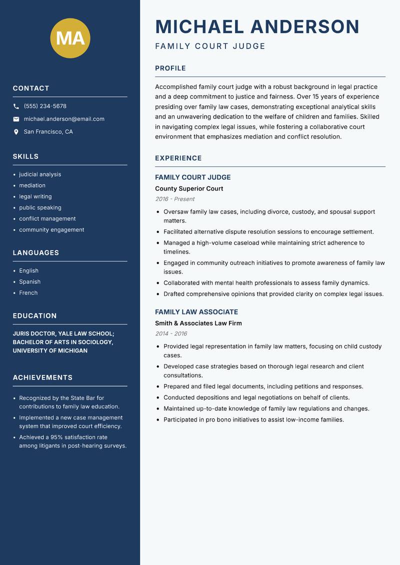 Family Court Judge resume template — Classic Clean