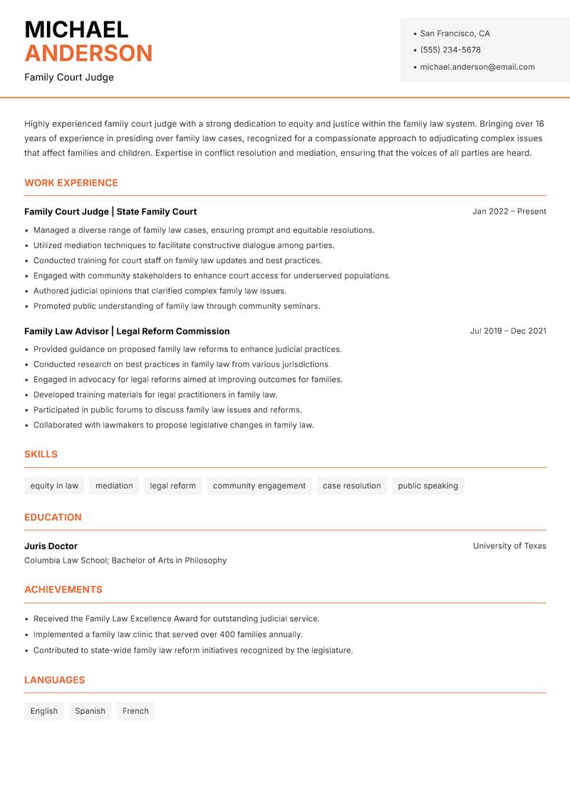 Family Court Judge resume template — Modern Professional