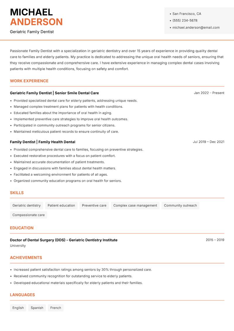 Family Dentist resume template — Modern Professional