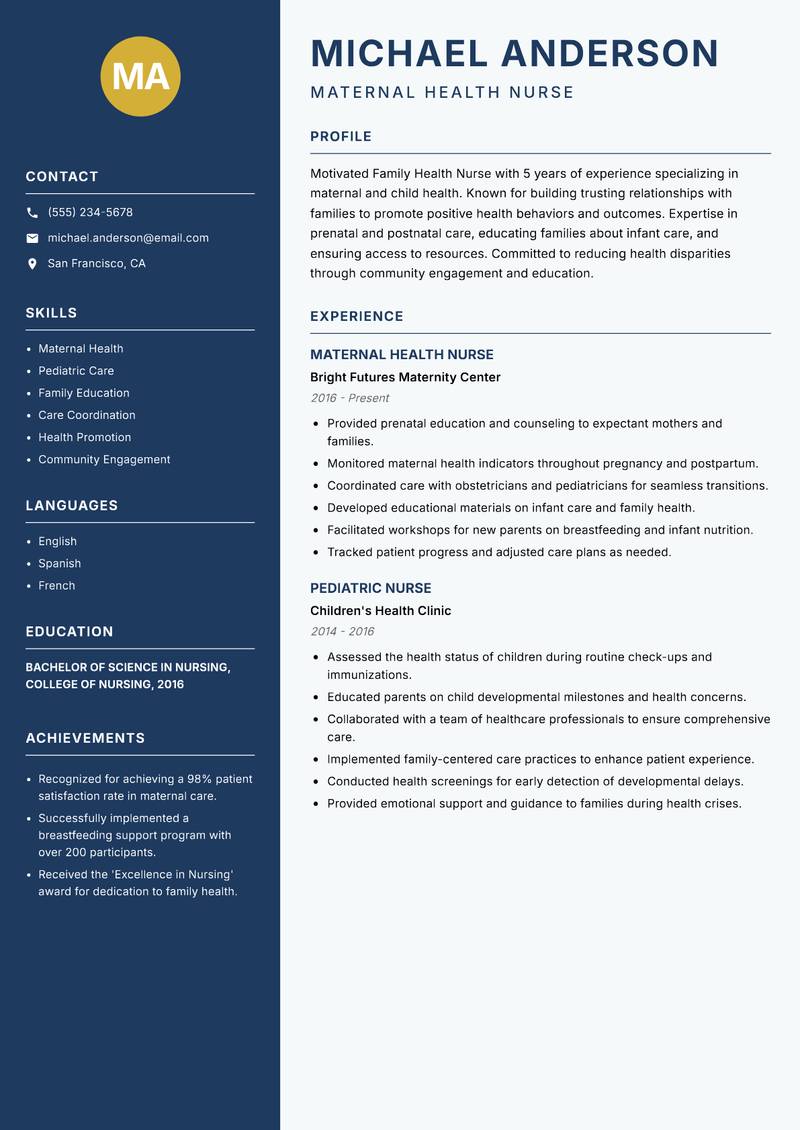Family Health Nurse resume template — Classic Clean