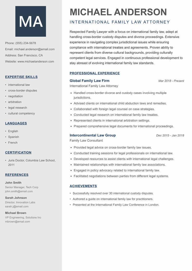 Family Lawyer resume template — Creative Minimal