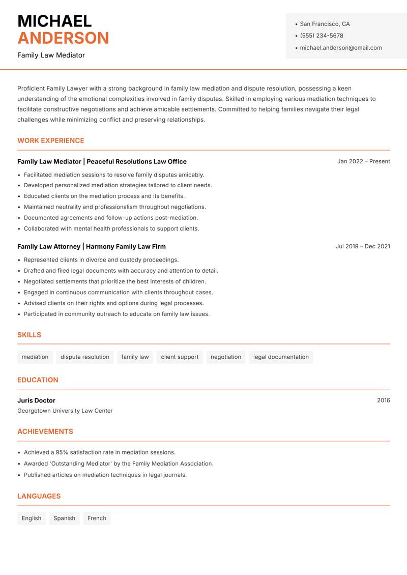 Family Lawyer resume template — Modern Professional