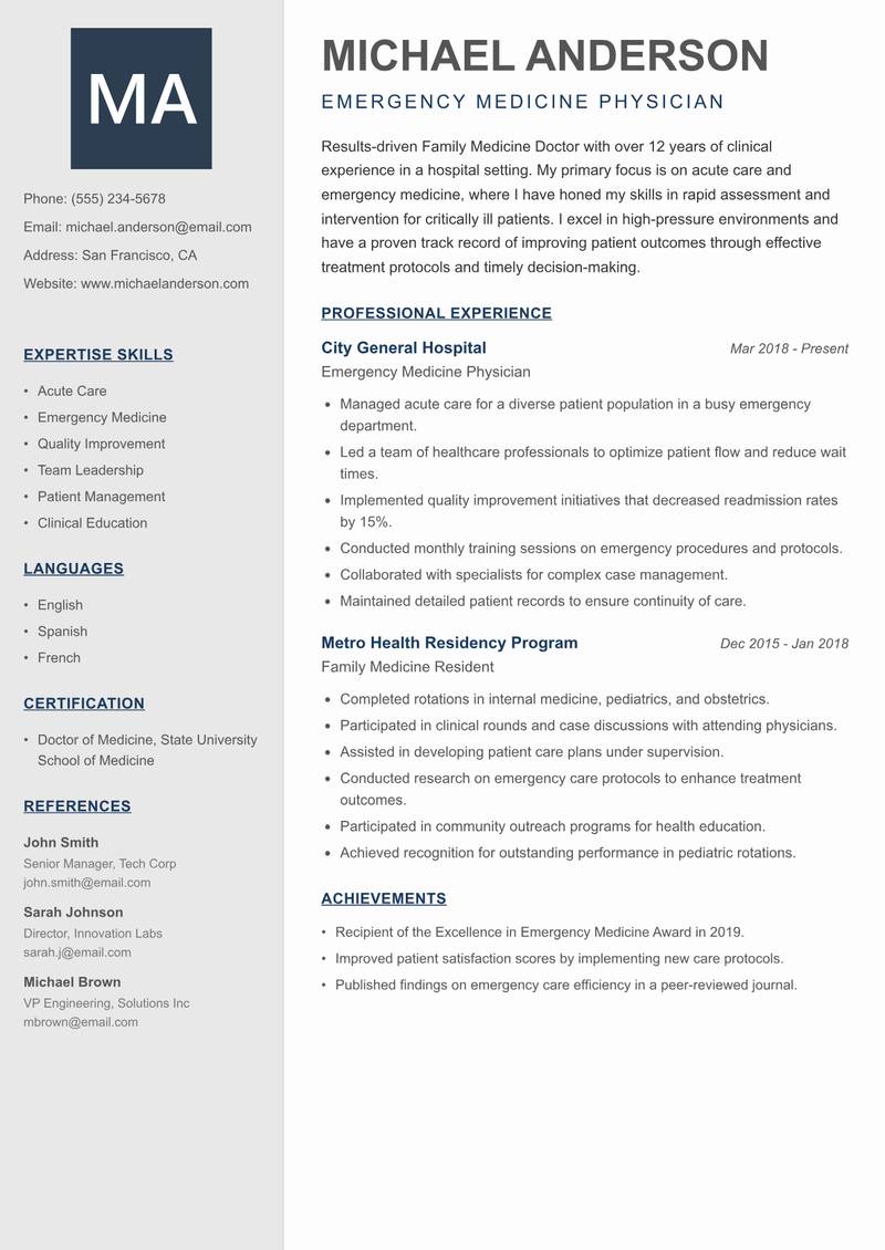 Family Medicine Doctor resume template — Creative Minimal
