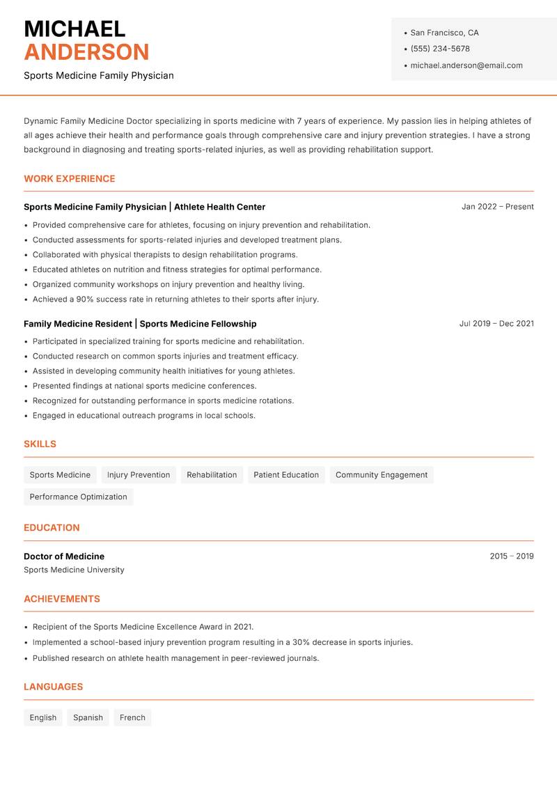 Family Medicine Doctor resume template — Modern Professional