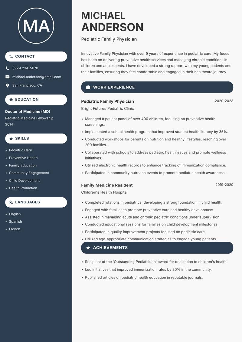 Family Physician resume template — Compact