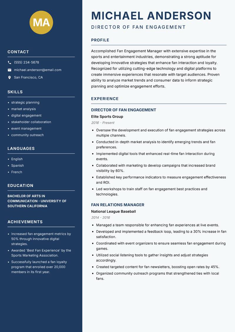 Fan Engagement Manager resume template — Classic Clean