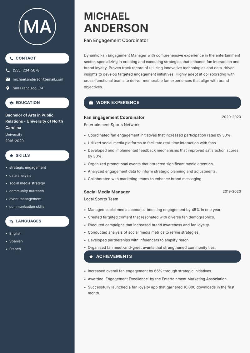 Fan Engagement Manager resume template — Compact