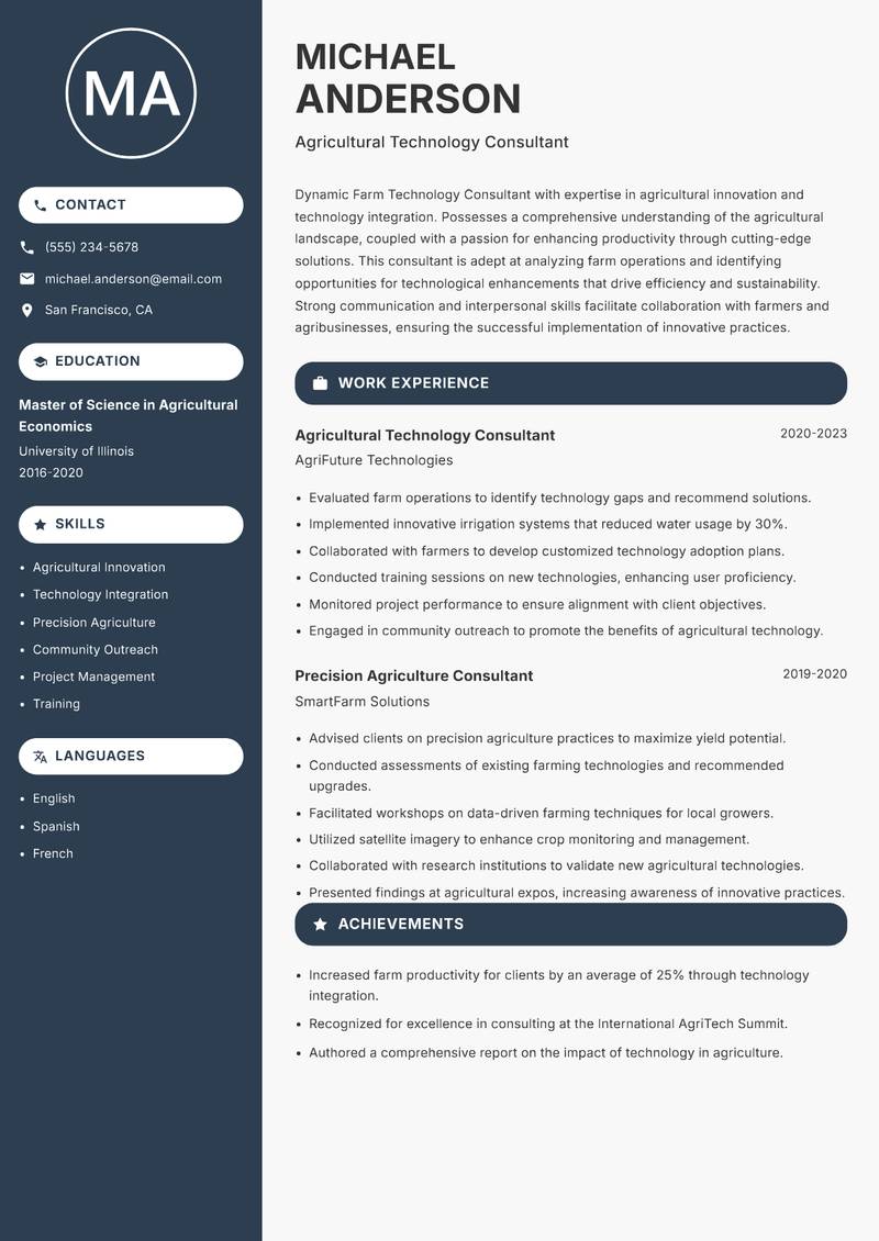 Farm Technology Consultant resume template — Compact