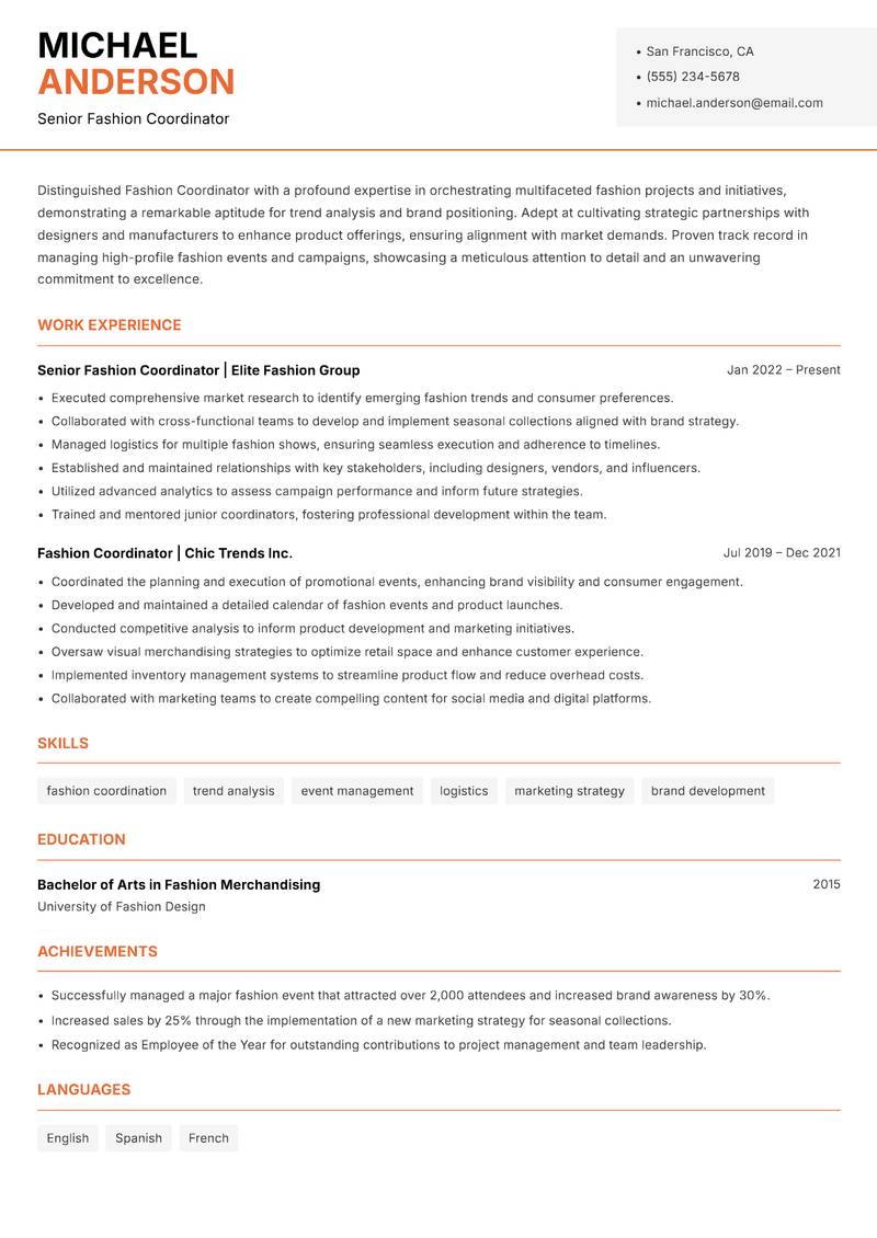 Fashion Coordinator resume template — Modern Professional