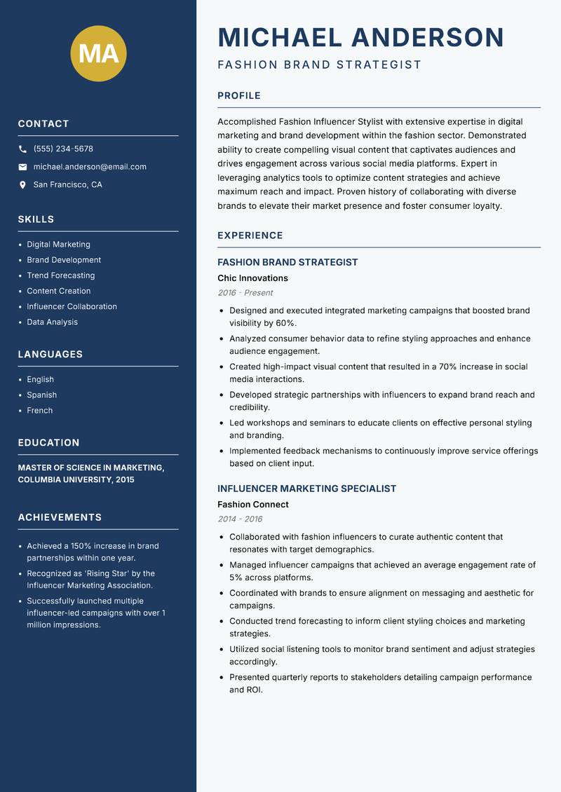 Fashion Influencer Stylist resume template — Classic Clean