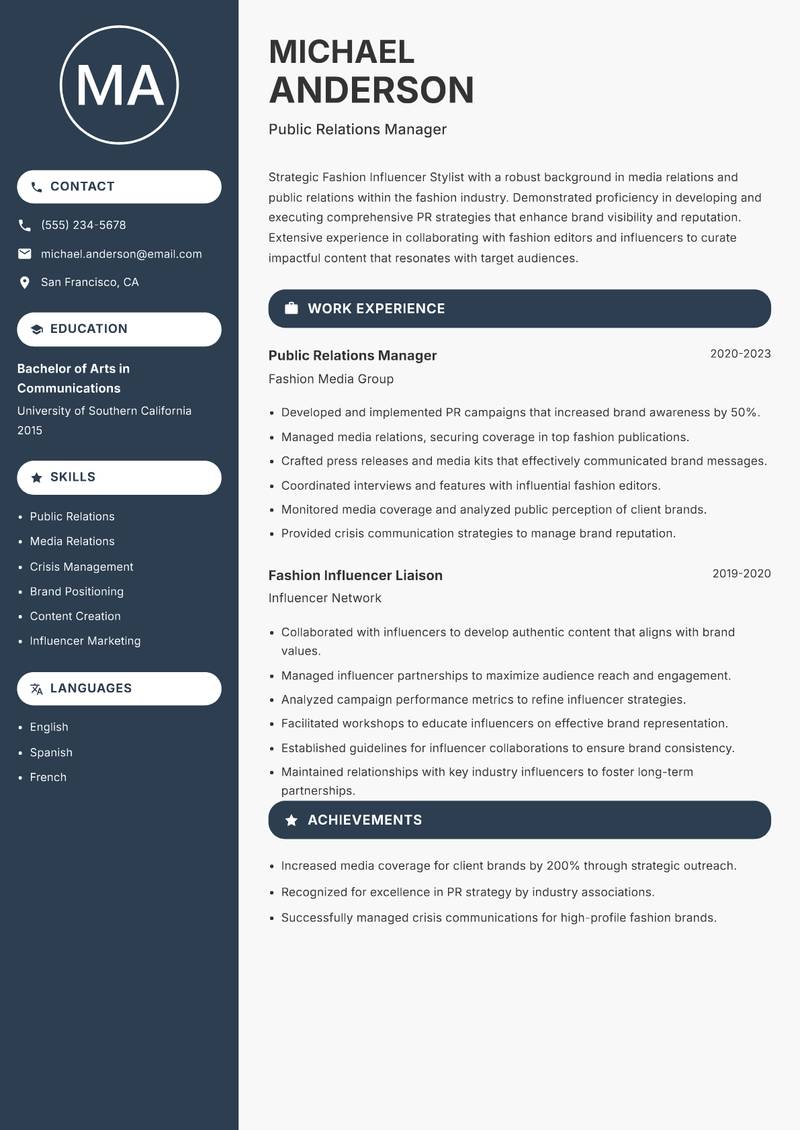 Fashion Influencer Stylist resume template — Compact