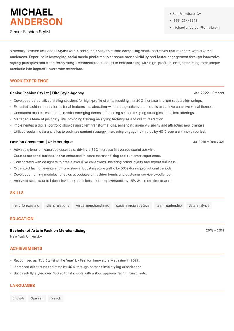 Fashion Influencer Stylist resume template — Modern Professional
