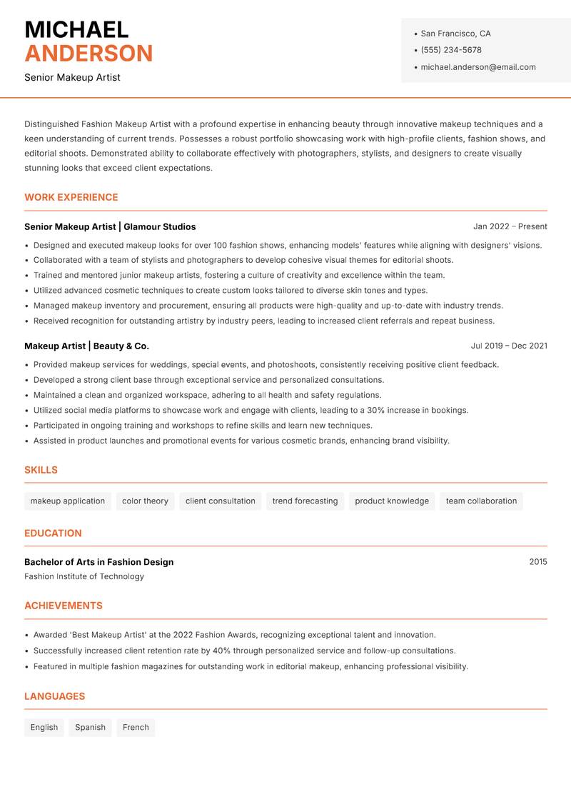 Fashion Makeup Artist resume template — Modern Professional