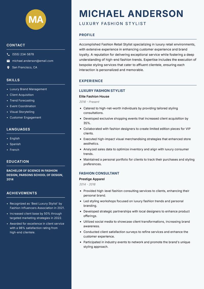 Fashion Retail Stylist resume template — Classic Clean
