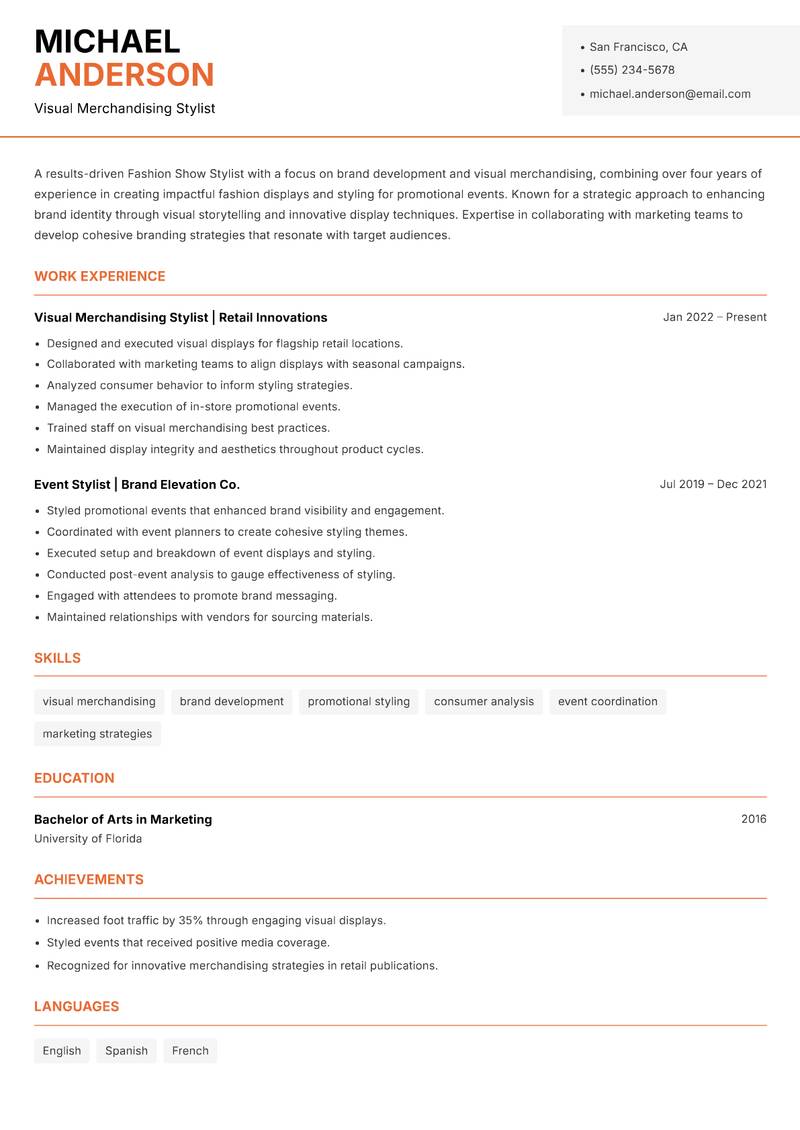 Fashion Show Stylist resume template — Modern Professional