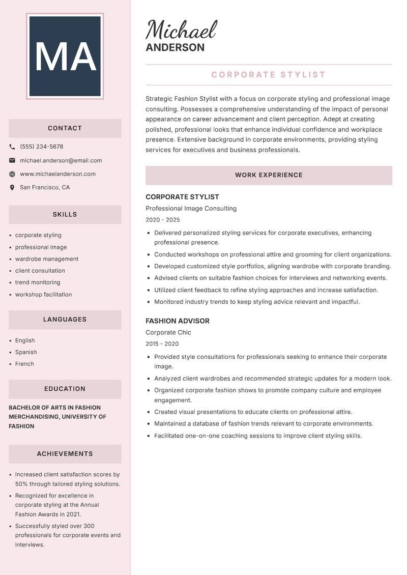 Fashion Stylist resume template — Executive