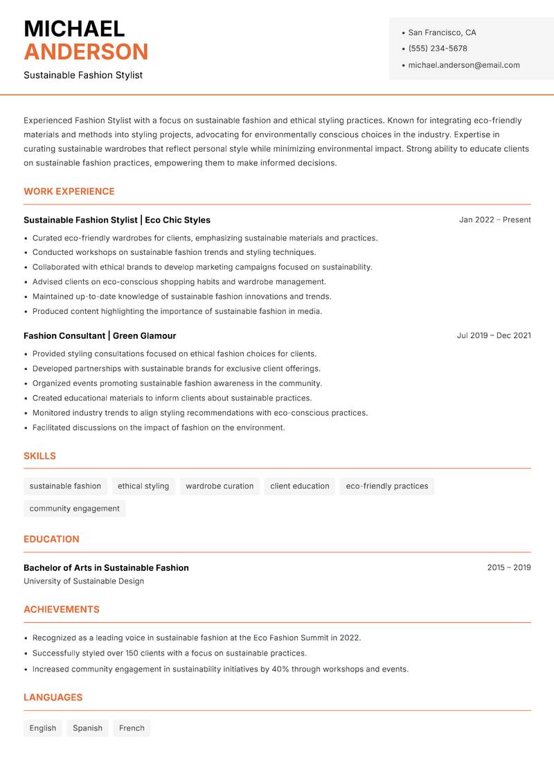 Fashion Stylist resume template — Modern Professional