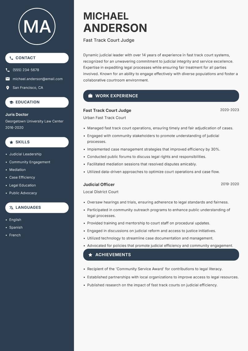 Fast Track Court Judge resume template — Compact