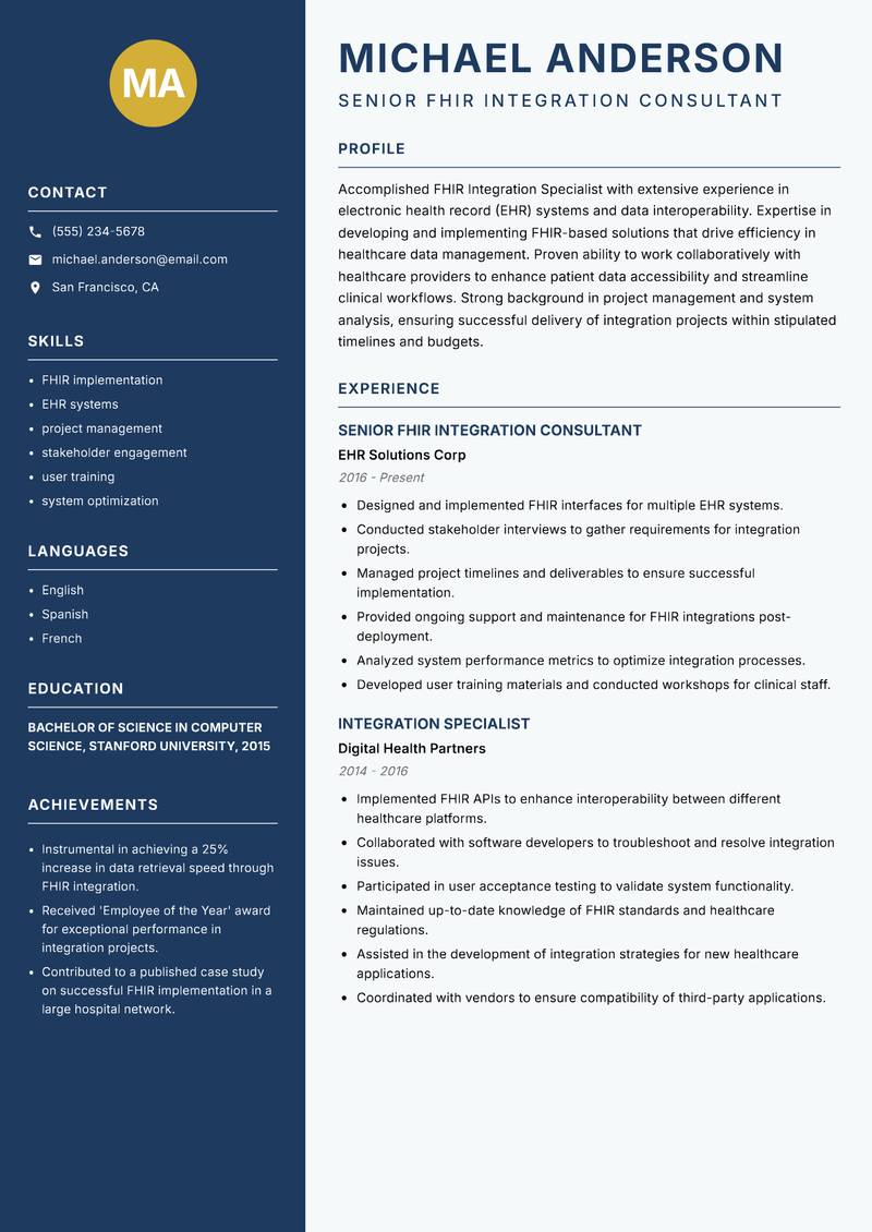FHIR Integration Specialist resume template — Classic Clean