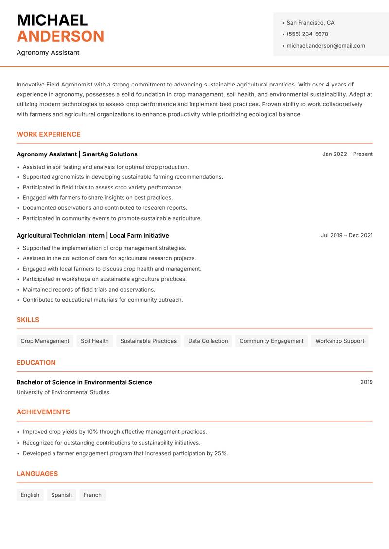 Field Agronomist resume template — Modern Professional