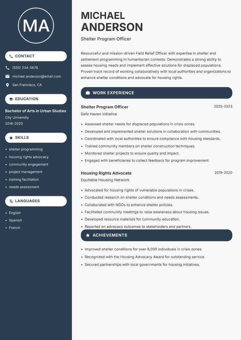 Field Relief Officer resume template — Compact