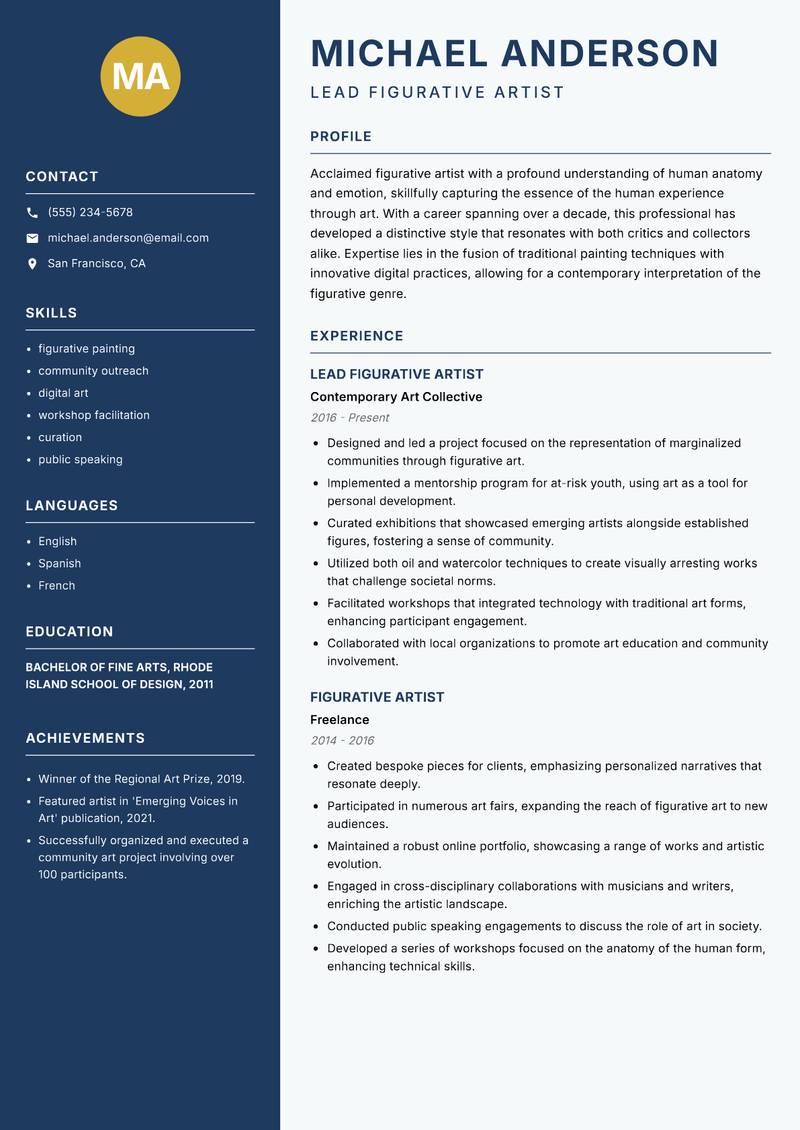 Figurative Artist resume template — Classic Clean