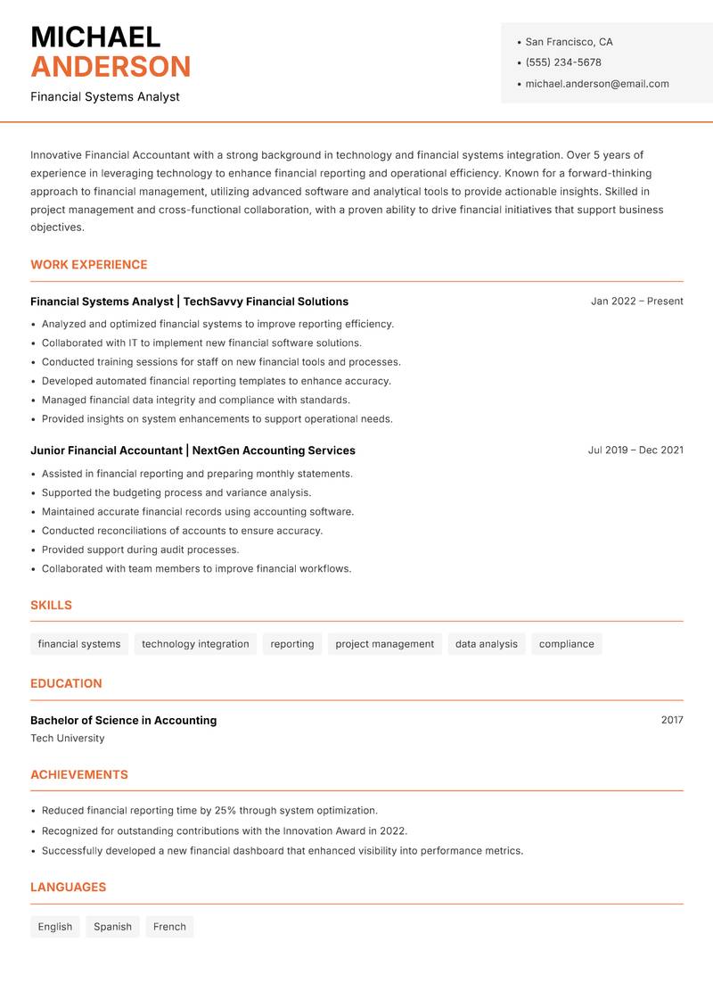 Financial Accountant resume template — Modern Professional