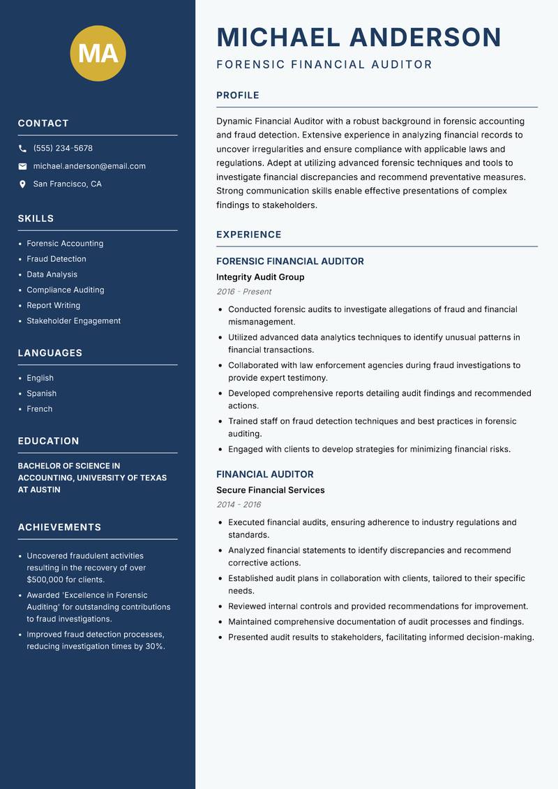 Financial Auditor resume template — Classic Clean