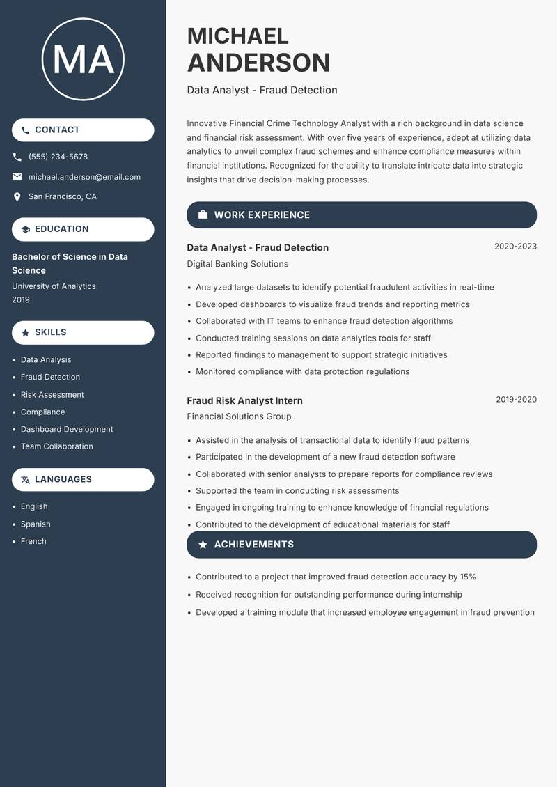 Financial Crime Technology Analyst resume template — Compact