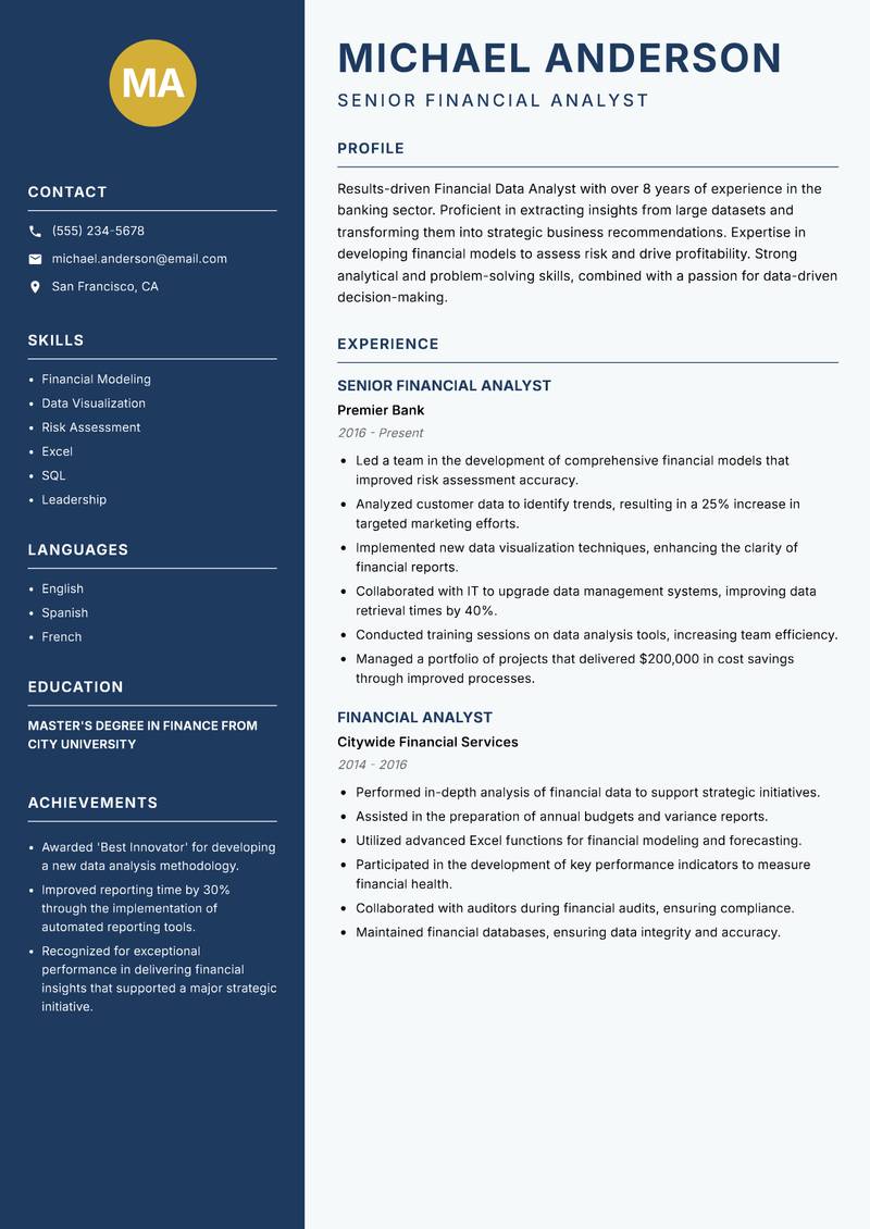 Financial Data Analyst resume template — Classic Clean