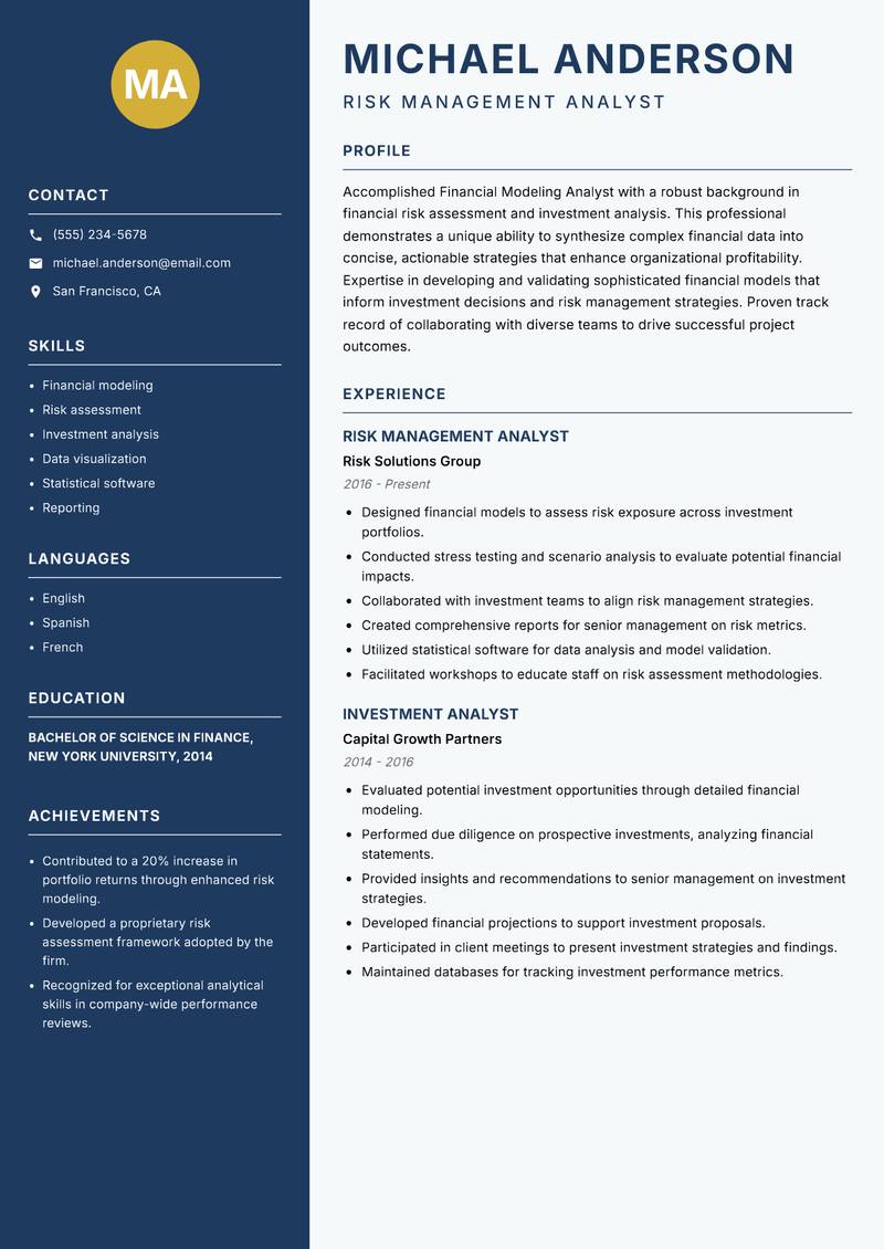 Financial Modeling Analyst resume template — Classic Clean
